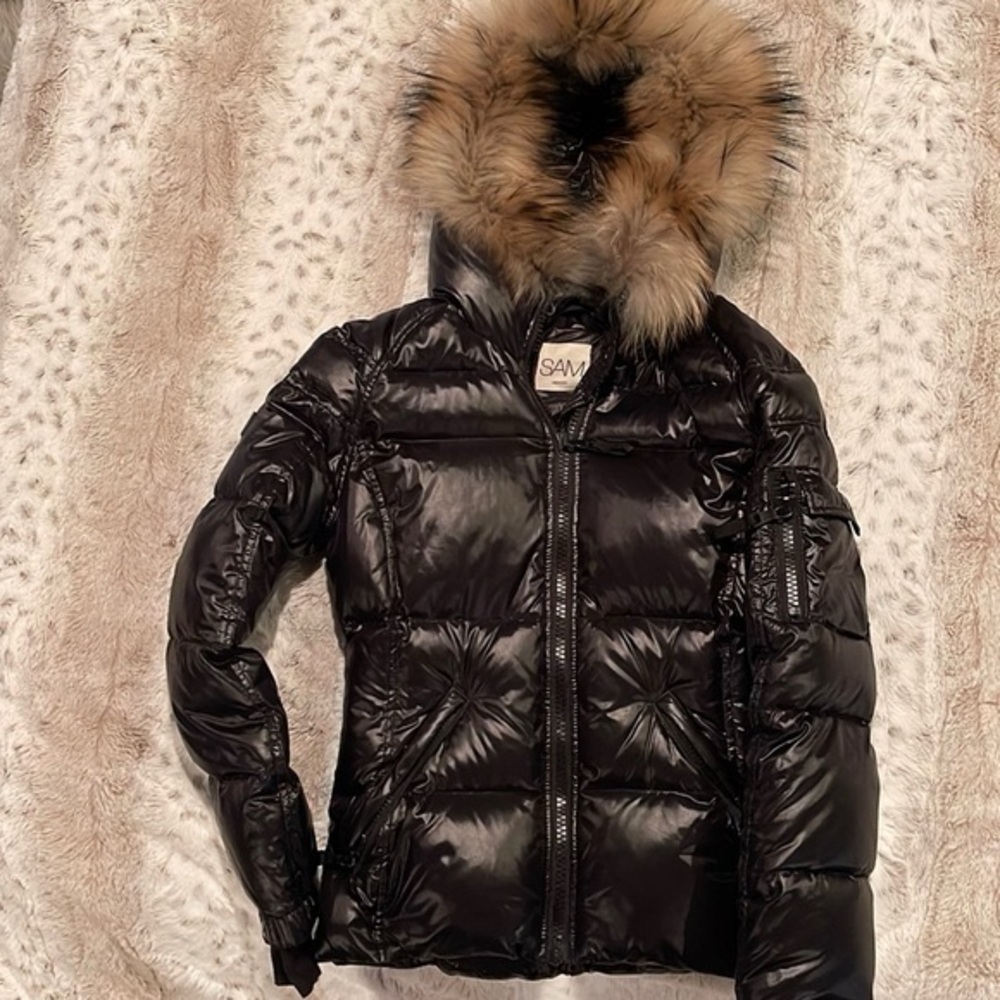 SAM Black Puffer Jacket with Fur Hood